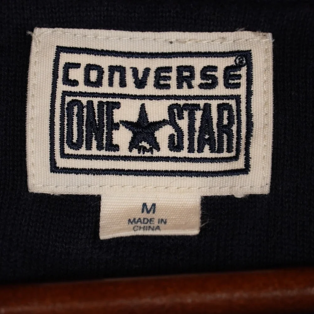 Converse One Star Sweater Mens M Grey Ribbed Quarter Zip Cotton Knit Pullover